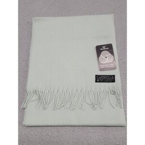 Woolmark‎ Lambswool Scarf Womens 70"x10" Mint Green Pure New Wool Soft Fringe
